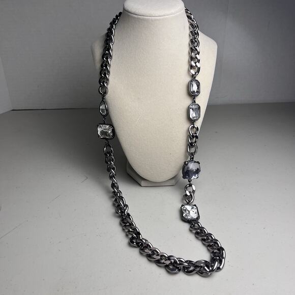 Chicos Chunky Gunmetal Chain Necklace Large Gems Statement Jewelry Bold 36 - 40" - Picture 6 of 16